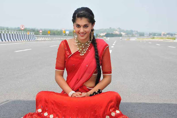 tapsee unseen in red sareepink dress